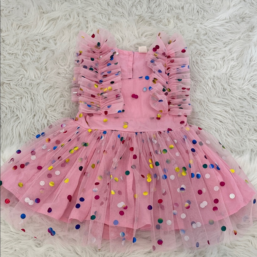 Ibtom Castle Pink Tulle Dress with Colorful Polka Dots